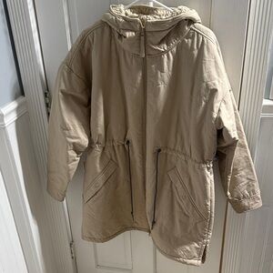 Beige Hooded Parka Coat